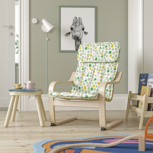 POÄNG Children's armchair, birch veneer/Ulvsby dot pattern
