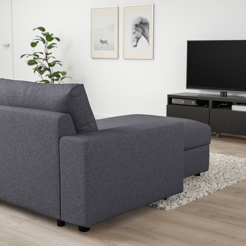 VIMLE Corner sofa, 5-seat w chaise longue, with wide armrests/Gunnared medium grey