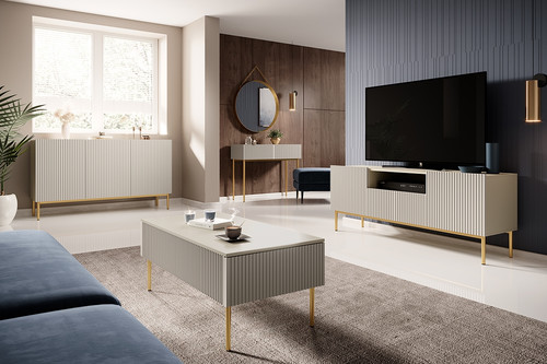 TV Cabinet Nicole 150 cm, cashmere/gold legs