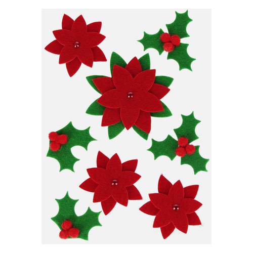 Self-Adhesive Felt Poinsettia Decorations, 8 pcs