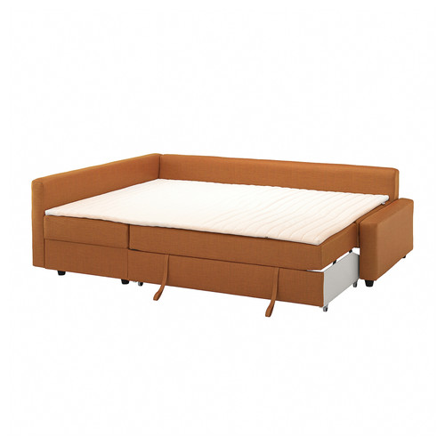 FRIHETEN / KLAGSHAMN Corner sofa-bed with storage, Faringe brown-orange