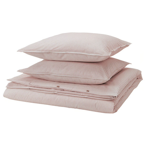 SOLFIBBLA Duvet cover and 2 pillowcases, white red/stripe, 200x200/50x60 cm