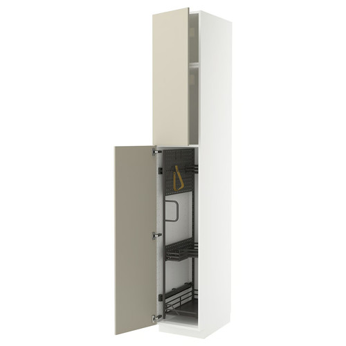METOD High cabinet with cleaning interior, white/Havstorp beige, 40x60x240 cm