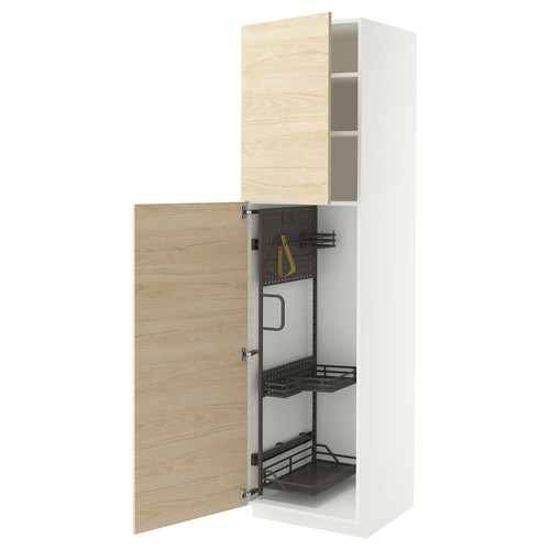 METOD High cabinet with cleaning interior, white/Askersund light ash effect, 60x60x220 cm