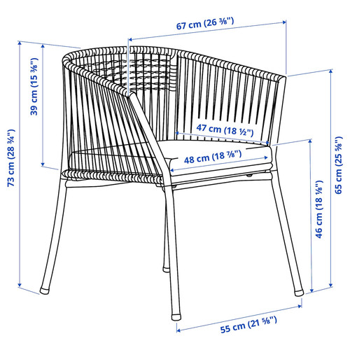 SEGERÖN Chair with armrests, outdoor, dark green/Frösön/Duvholmen stripe pattern