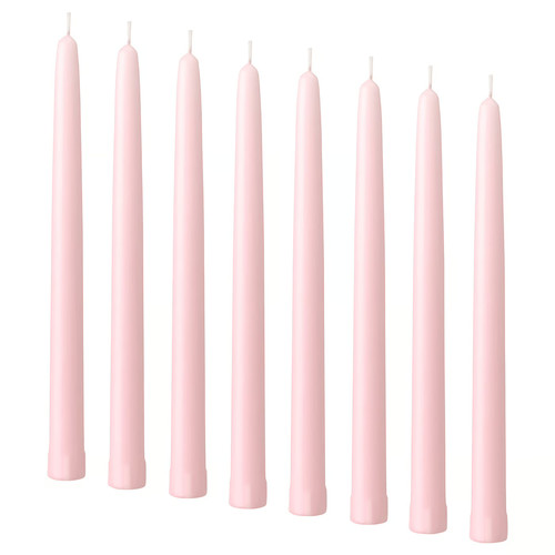 KLOKHET Unscented taper candle, light pink, 25 cm