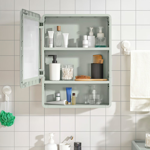IVÖSJÖN Mirror cabinet with 1 door, green, 44x15x59 cm