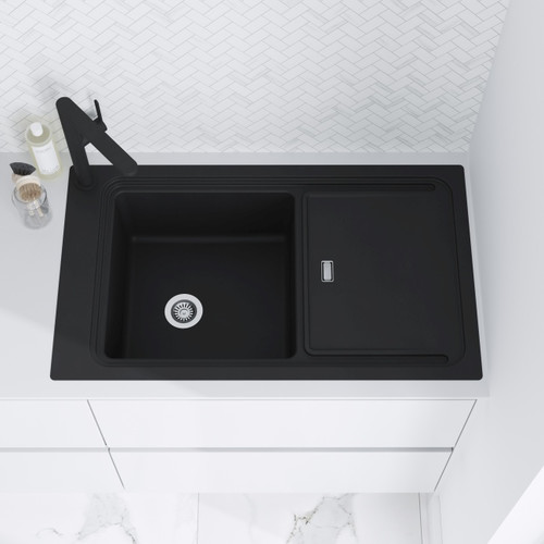 GoodHome Granite Sink Romesco Premium 1-bowl with drainer, black