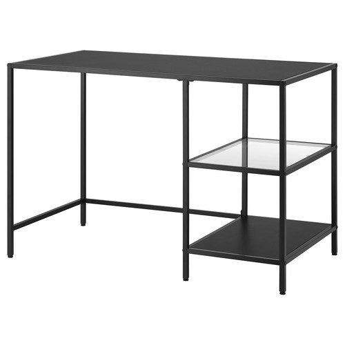 VITTSJÖ Desk, black-brown/glass, 110x60 cm
