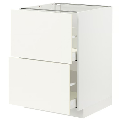METOD / MAXIMERA Base cb 2 fronts/2 high drawers, white/Vallstena white, 60x60 cm
