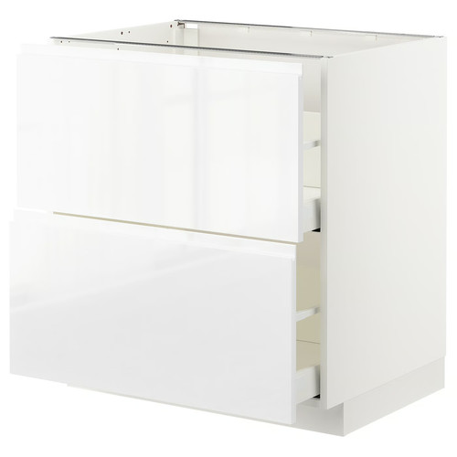 METOD / MAXIMERA Base cb 2 fronts/2 high drawers, white/Voxtorp high-gloss/white, 80x60 cm