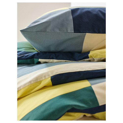 BRUNKRISSLA Duvet cover and 2 pillowcases, green/multicolour, 200x200/50x60 cm