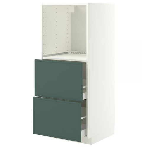 METOD/MAXIMERA High cabinet w 2 drawers for oven, white/Aspudden dark grey-green, 60x60x140 cm