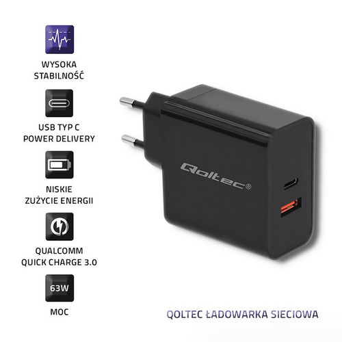Qoltec Charger 63W 5-20V 1.5-3A USB C