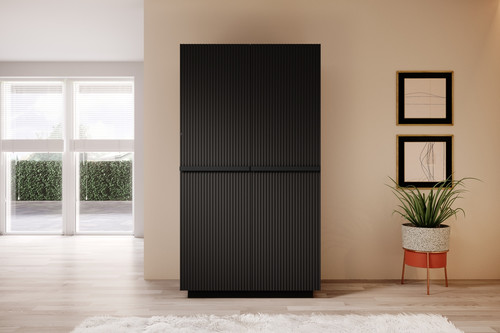 Wardrobe Nicole with Drawer Unit 100 cm, matt black, black handles