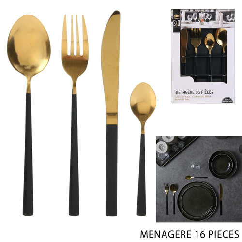 Cutlery Set Cerise 16pcs, black-gold