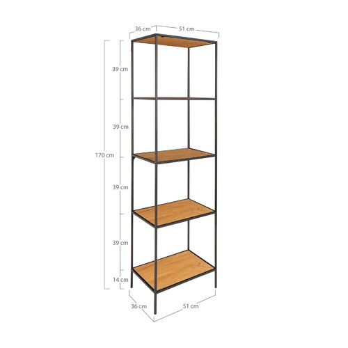 Shelving Unit Vita 5 Shelves, slim, oak
