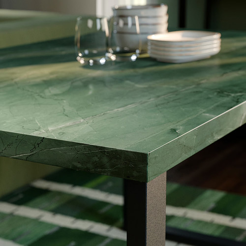 SKÅLSTA Table top, dark grey-green marble effect, 140x80 cm