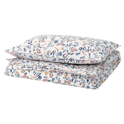 BRUDKRUSBÄR Duvet cover and pillowcase, white multicolour/floral pattern, 150x200/50x60 cm
