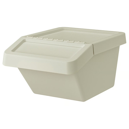 SORTERA Sorting bin with lid, beige, 37 l