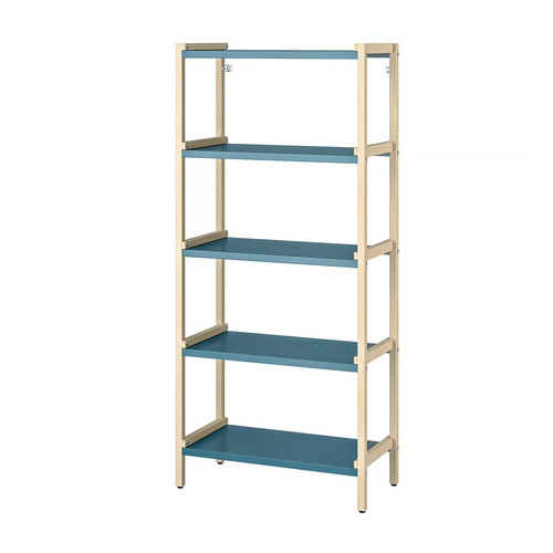 EKENABBEN Open shelving unit, aspen/blue, 70x34x154 cm