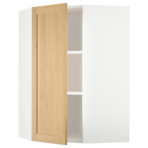 METOD Corner wall cabinet with shelves, white/Forsbacka oak, 68x100 cm