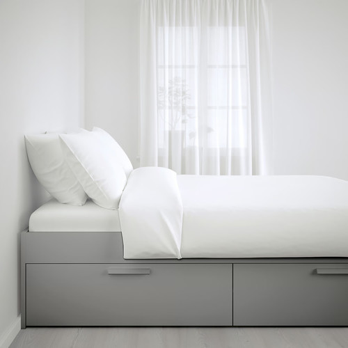 BRIMNES Bed frame with storage, grey, 140x200 cm