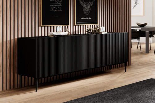 Four-Door Cabinet Nicole 200cm, matt black, black legs