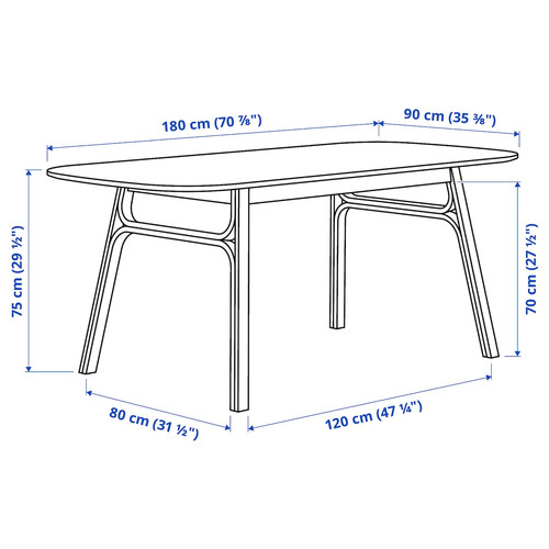 VOXLÖV Dining table, light bamboo, 180x90 cm