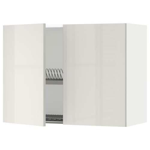 METOD Wall cabinet w dish drainer/2 doors, white/Ringhult light grey, 80x60 cm