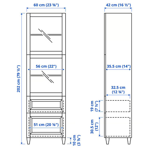BESTÅ Storage combination w glass doors, white, Sutterviken/Kabbarp white clear glass, 60x42x202 cm