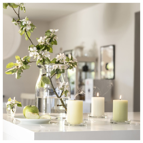 LÖVSKOGSLUND Scented pillar candle, mixed colours, 30 hr