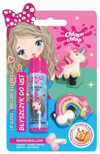 Lip Gloss with Hair Clips Unicorn Marshmallow