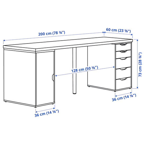 LAGKAPTEN / ALEX Desk, white, 200x60 cm