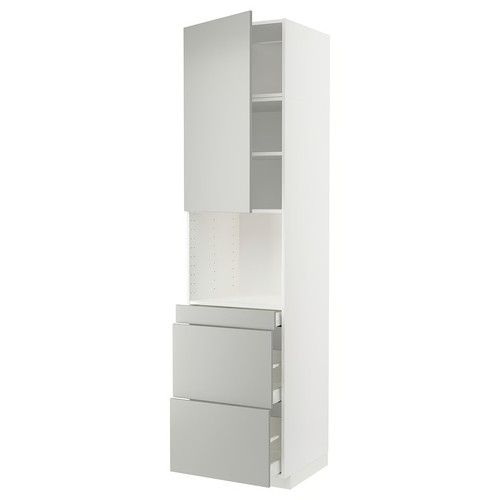 METOD / MAXIMERA Hi cab f micro combi w door/3 drwrs, white/Havstorp light grey, 60x60x240 cm