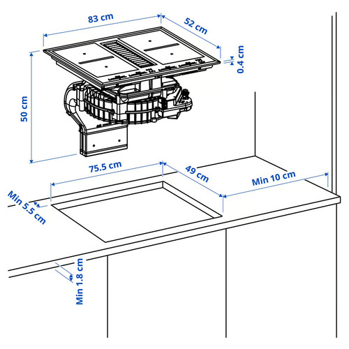 TÄCKNAN Induction hob/integrated extractor, IKEA 500 black, 83 cm