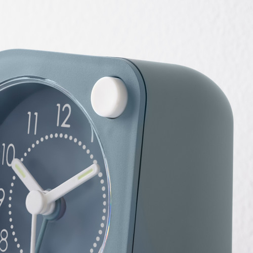 TJINGA Alarm clock, low-voltage/turquoise, 8x8 cm