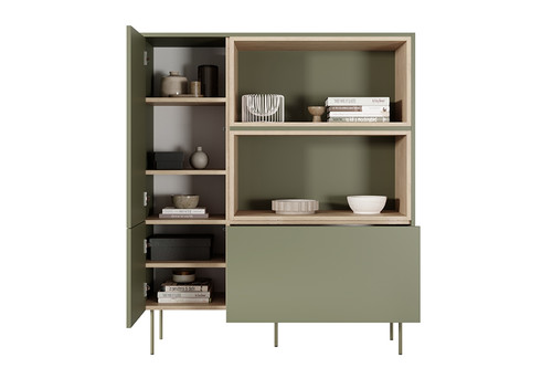 High Cabinet with 2 Doors & Drawer Desin 120, olive/nagano oak