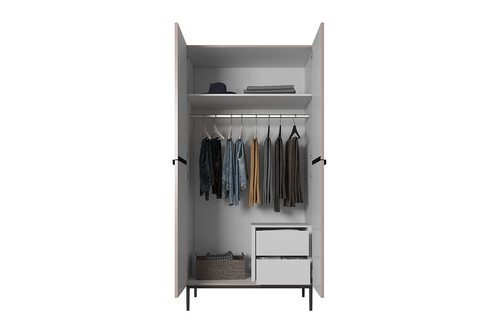 Wardrobe Nicole with Drawer Unit 100 cm, antique pink, black legs