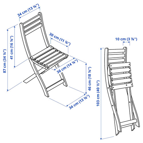 ASKHOLMEN Chair, outdoor, foldable dark brown/Klösan blue