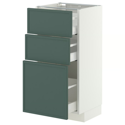 METOD/MAXIMERA Base cabinet with 3 drawers, white/Aspudden dark grey-green, 40x37 cm