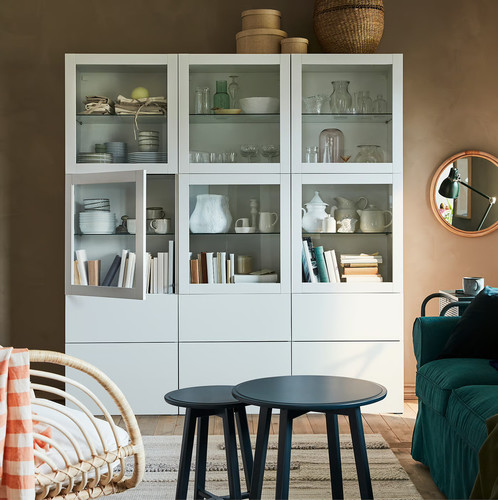 BESTÅ Storage combination w glass doors, white, Sutterviken/Kabbarp white clear glass, 60x42x202 cm