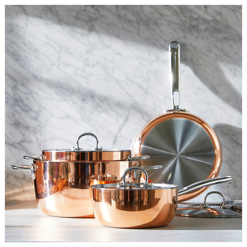 FINMAT Sauté pan with lid, copper/stainless steel, 25 cm