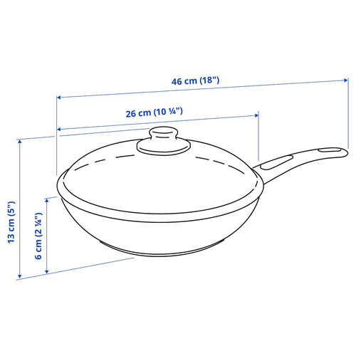 HEMLAGAD Sauté pan with lid, non-stick coating black, 26 cm