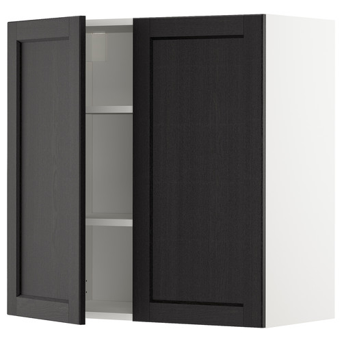 METOD Wall cabinet with shelves/2 doors, white/Lerhyttan black stained, 80x80 cm