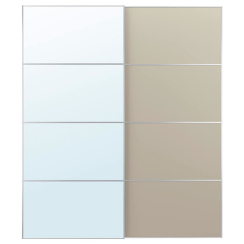 AULI / MEHAMN Pair of sliding doors, aluminium mirror glass/double sided beige, 200x236 cm
