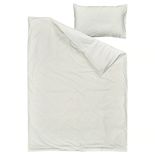 BANDKNIPPE Duvet cover and pillowcase, white/green, 150x200/50x60 cm