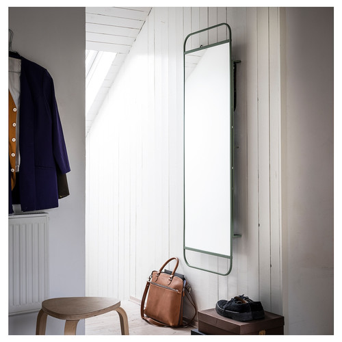 GRANVÅG Mirror with storage, wall hanging/green, 50x150 cm
