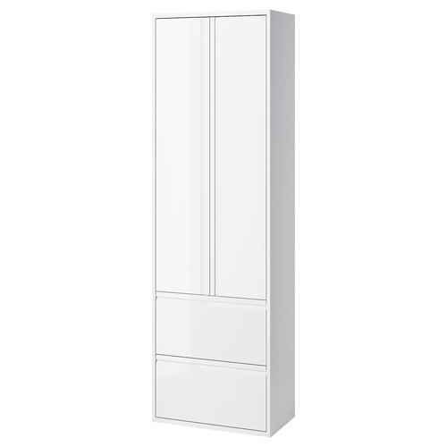 ÄNGSJÖN High cabinet with doors/drawers, high-gloss white, 60x35x195 cm
