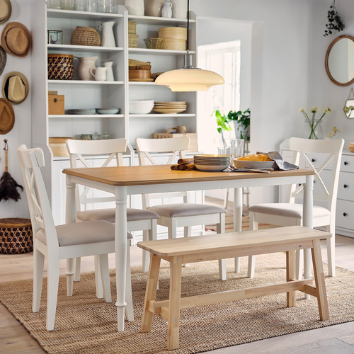 DANDERYD / INGOLF Table and 4 chairs, oak veneer white/Hallarp beige, 130x80 cm